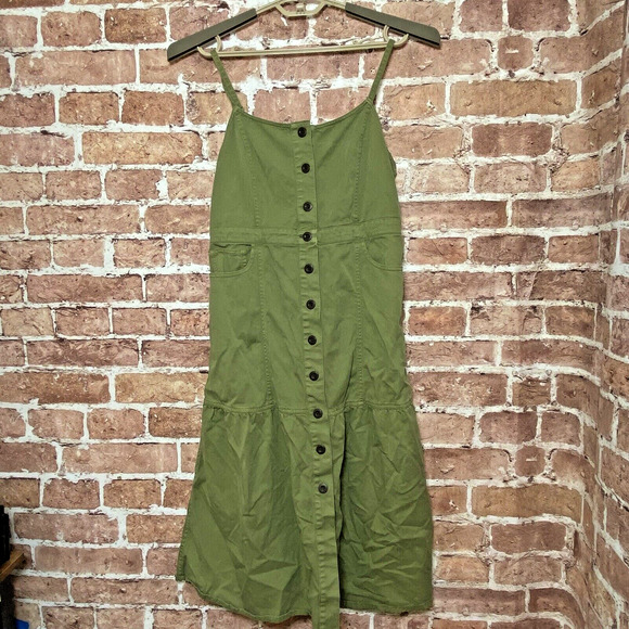Madewell Dresses & Skirts - Madewell Army Green Button Front Dress With‎ Spaghetti Straps Womens Size 8